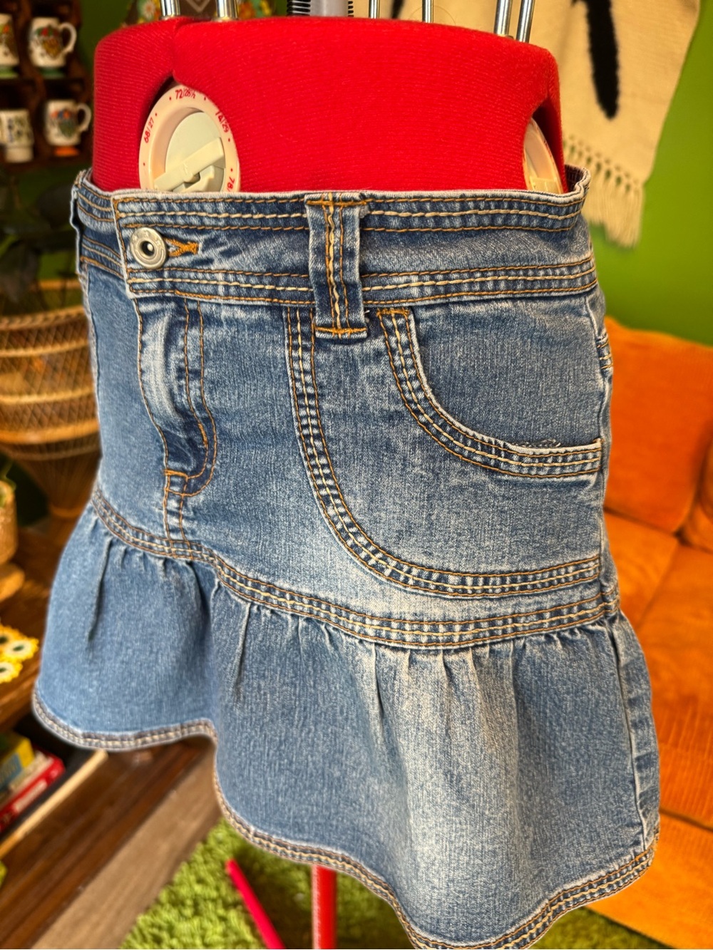 Denim Ruffle Mini Skirt - Blue - Picture 2 of 3